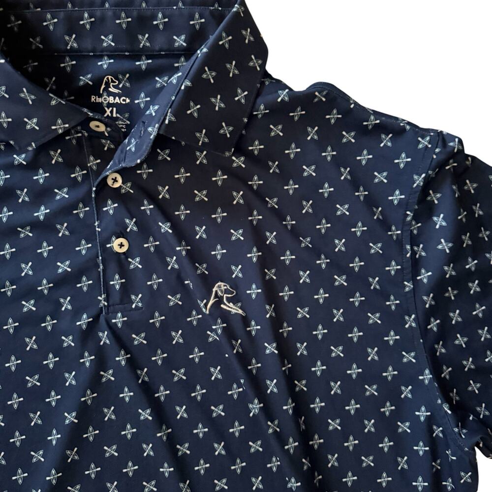 Rhoback Men's Short Sleeve Performance Polo Kayak & Paddle Print Blue Size XL